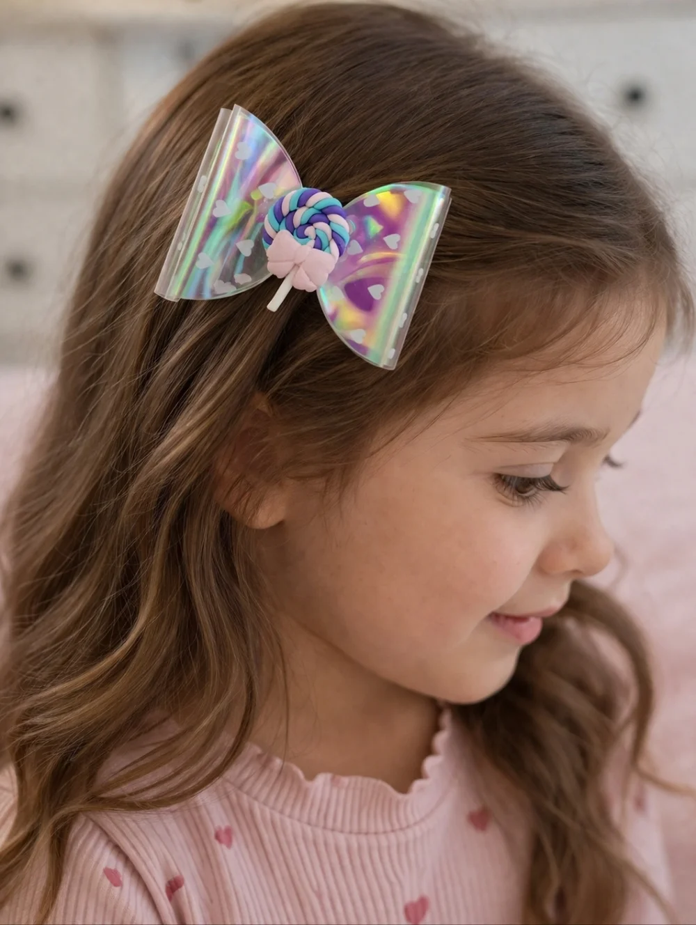 Holographic Lollipop candy bow kids girl kawaii barbiecore